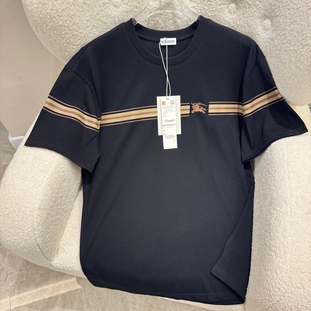 Burberry stripe t-shirt for men and women casual tee shirt black